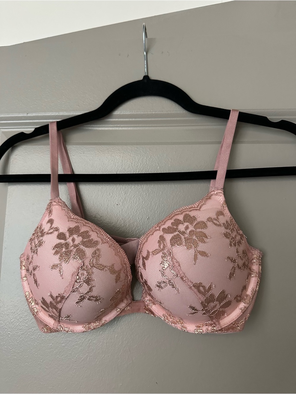 Victoria's Secret Pink Bra with Gold Floral Lace